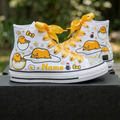 Custom Hello Kitty Gudetama High-Top Sneakers Shoes Personalized with Name, Ribbon Laces & Rhinestones Birthday Parties Everyday Gift