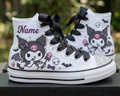 Custom Hello Kitty Kuromi High-Top Sneakers Shoes Personalized with Name, Ribbon Laces & Rhinestones Birthday Parties Everyday Gift
