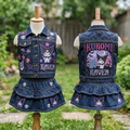 Personalized Custom Name Hello Kitty Kuromi Denim Vest & Skirt Set Birthday Party Cake Smash Gift