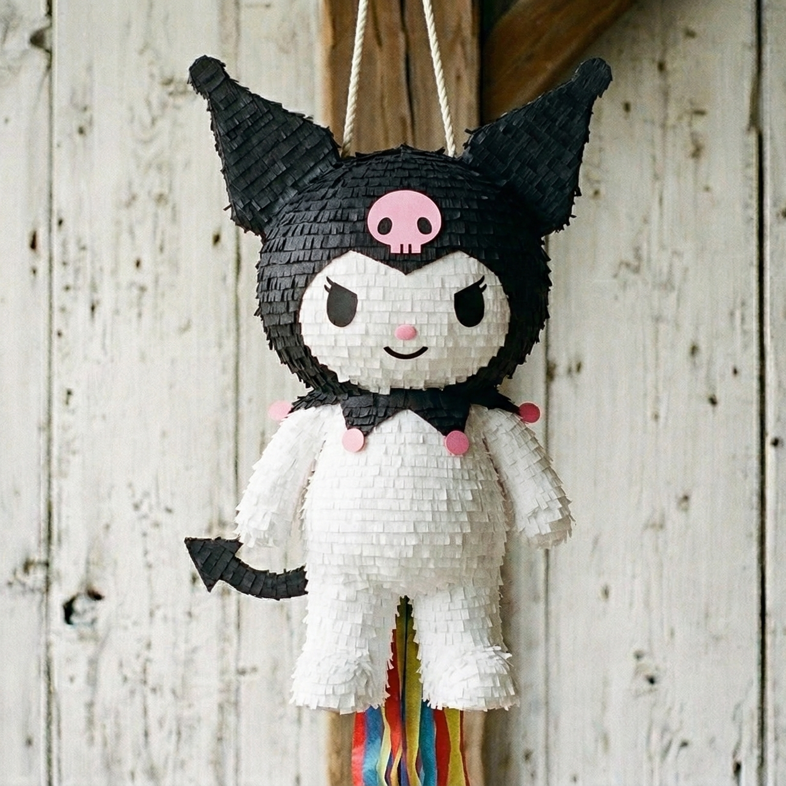 Premium Handmade 30-Inch Hello Kitty Kuromi Character Pull-String Piñata Table Decor Party Centerpiece