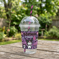 (Pack of 6) Hello Kitty Kuromi Custom Personalized Birthday Party 16 oz Cups with Dome Lids & Straws