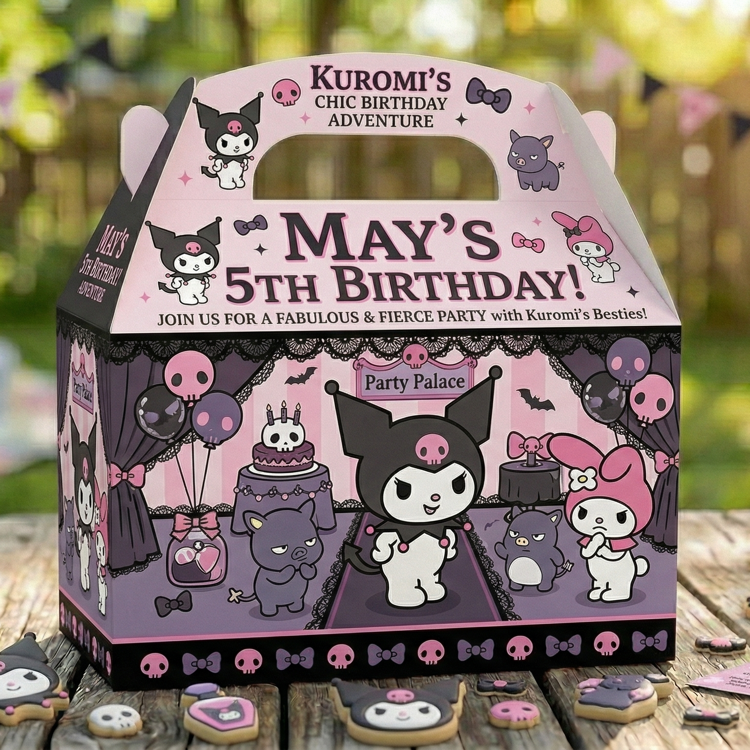 (Pack of 6) Hello Kitty Kuromi Custom Personalized Birthday Party Favor Gable Treat Boxes