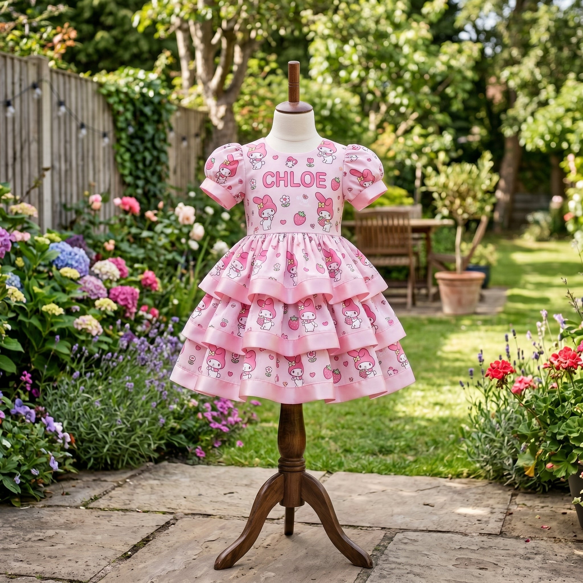 Hello Kitty My Melody Girls Personalized Custom Tiered Ruffle Dress Ribbon Trim Theme Cake Smash Birthday Party