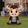 3.5' Highland Cow in Skeleton Costume Yard Halloween Inflatable Blow Up Decor Prop