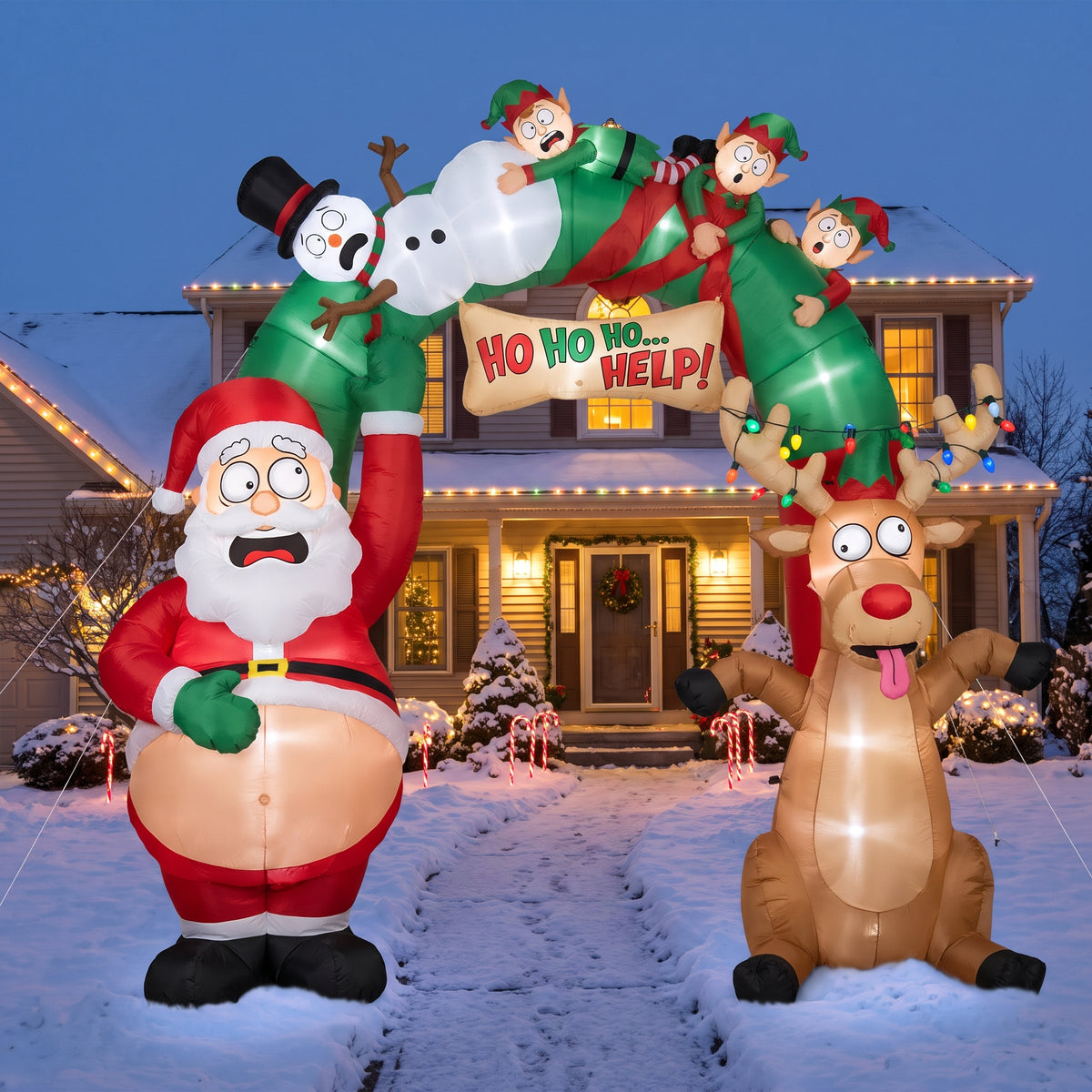 10-Foot Giant Outdoor Illuminated Walkthrough Ho Ho Ho Help Funny Inflatable Archway Christmas Decor