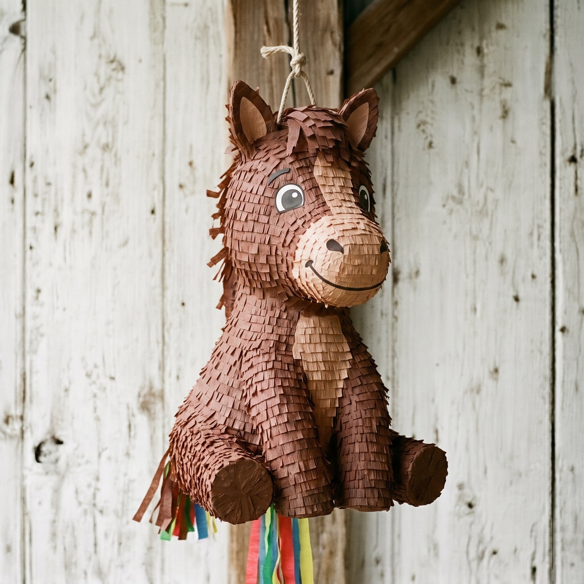 Premium Handmade 30-Inch Cute Brown Horse Character Pull-String Piñata Table Decor Party Centerpiece