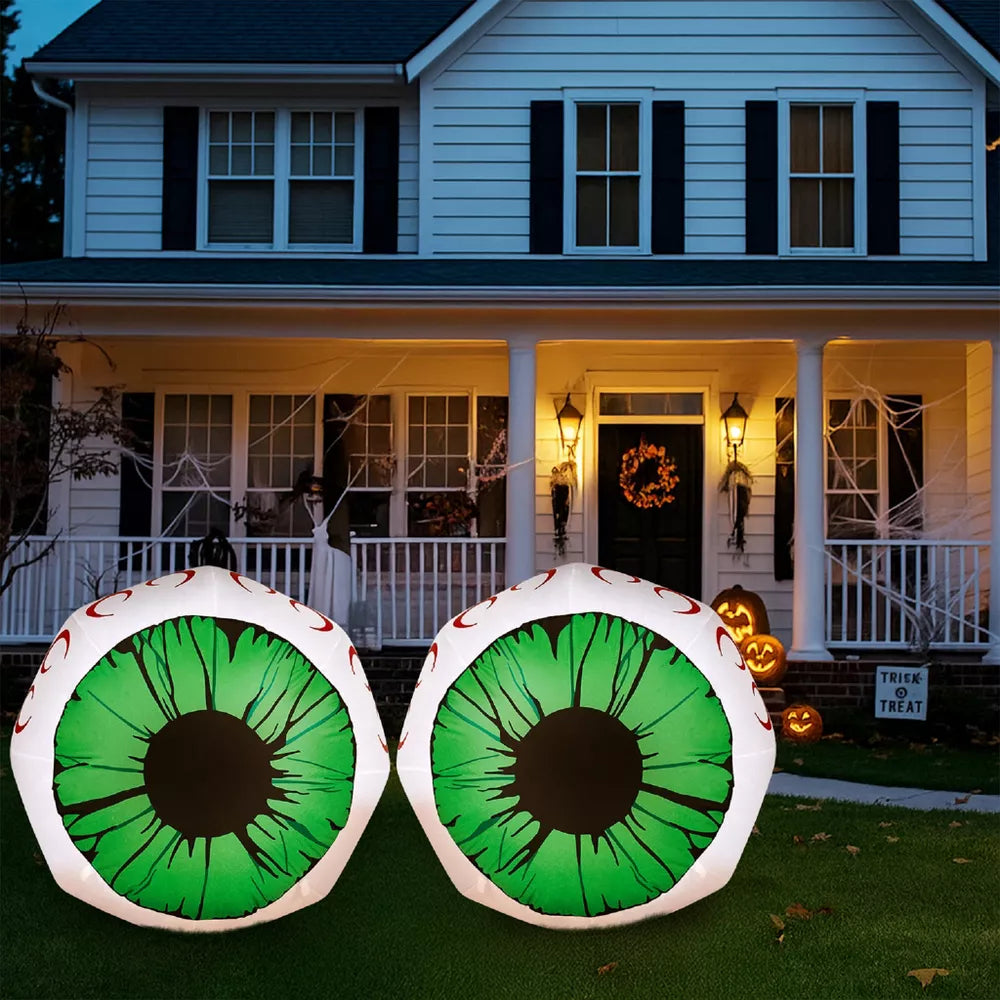 3' Giant Green Eyeballs 2-Pack Halloween Inflatable Home Decor Accent Yard Prop