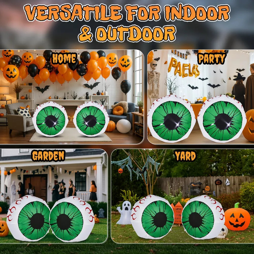 3' Giant Green Eyeballs 2-Pack Halloween Inflatable Home Decor Accent Yard Prop