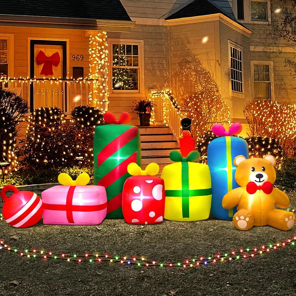 10-Foot Giant Outdoor Gifts Presents Toys Inflatable with LED Illumination Christmas Blow Up Yard Decor