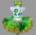 Inside Out Disgust and Envy Tutu Set Girls Personalized Custom Green Ribbon Sewn Trim Tutu Outfit Dress Theme Cake Smash Birthday Party