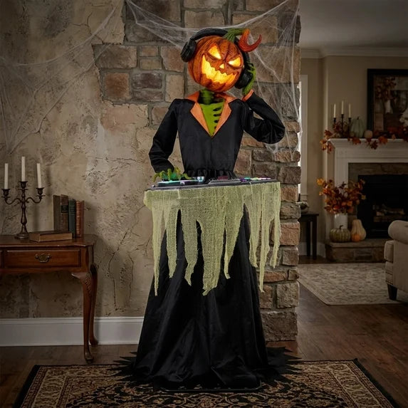 6' Animated Jack o Lantern Pumpkin DJ with Turntable Halloween Home Decor Accent Yard Prop