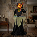 6' Animated Jack o Lantern Pumpkin DJ with Turntable Halloween Home Decor Accent Yard Prop