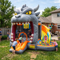 Play Bounce House Jumping Playhouse area with Slide and Ball Pit Kaiju Monster's Head Castle Theme