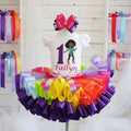 Karma Dancing Tutu Set Girls Personalized Custom Purple Rainbow Ribbon Sewn Trim Tutu Outfit Dress Theme Cake Smash Birthday Party