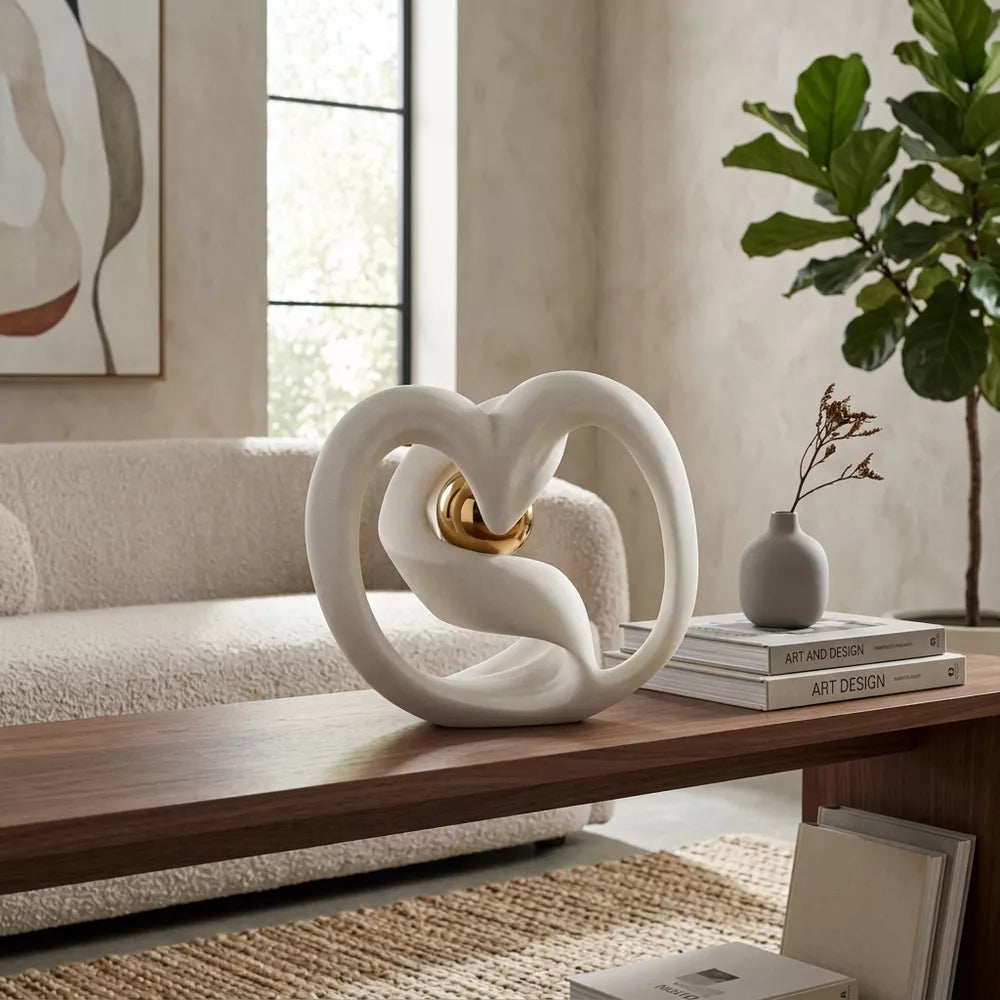12" White & Gold Stainless Sphere with Resin Knot Sculpture Accent Tabletop Home Decor