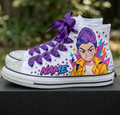 Custom KPop Demon Hunters Huntrix Rumi High-Top Sneakers Shoes Personalized with Name, Ribbon Laces & Rhinestones Birthday Parties Everyday Gift