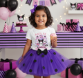 Hello Kitty Kuromi Tutu Set Girls Personalized Custom Purple Black Polka Dots Tutu Outfit Dress Theme Cake Smash Birthday Party