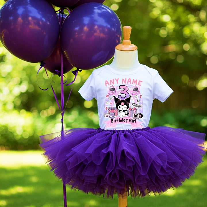 Hello Kitty Kuromi Tutu Set Girls Personalized Custom Purple Tutu Outfit Dress Theme Cake Smash Birthday Party