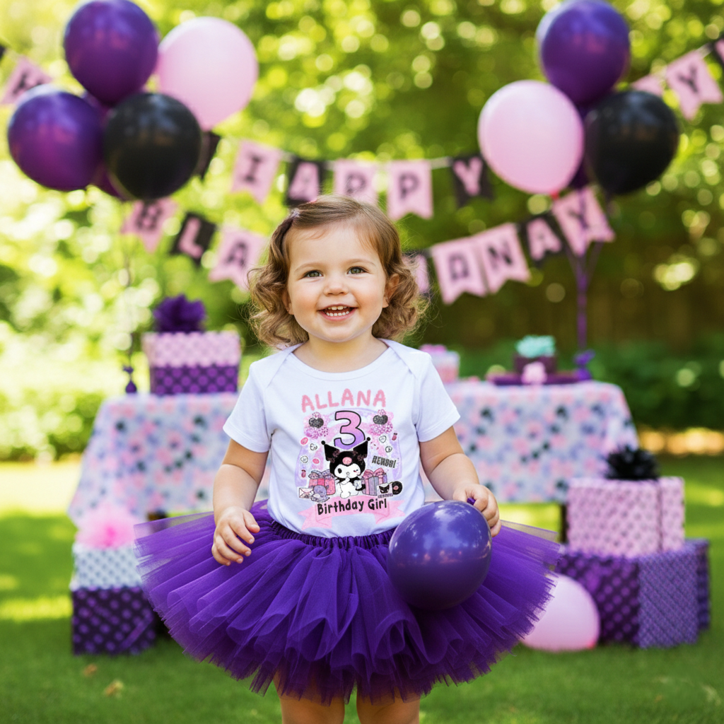 Hello Kitty Kuromi Tutu Set Girls Personalized Custom Purple Tutu Outfit Dress Theme Cake Smash Birthday Party