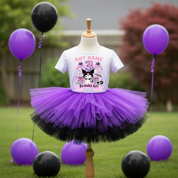 Hello Kitty Kuromi Tutu Set Girls Personalized Custom Purple Black Tutu Outfit Dress Theme Cake Smash Birthday Party