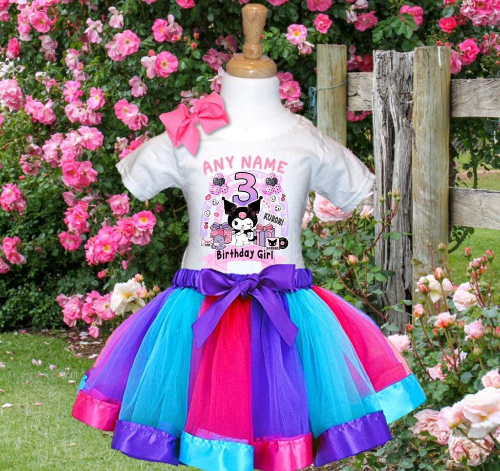 Hello Kitty Kuromi Tutu Set Girls Personalized Custom Hot Pink Blue Purple Ribbon Tutu Outfit Dress Theme Cake Smash Birthday Party