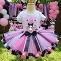 Hello Kitty Kuromi Tutu Set Girls Personalized Custom Pink White Black Ribbon Sewn Trim Tutu Outfit Dress Theme Cake Smash Birthday Party