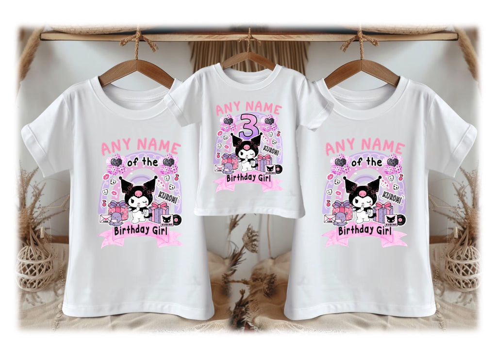 Hello Kitty Kuromi Personalized Custom White Family T-Shirt or Onesie Pack Theme Cake Smash Birthday Party