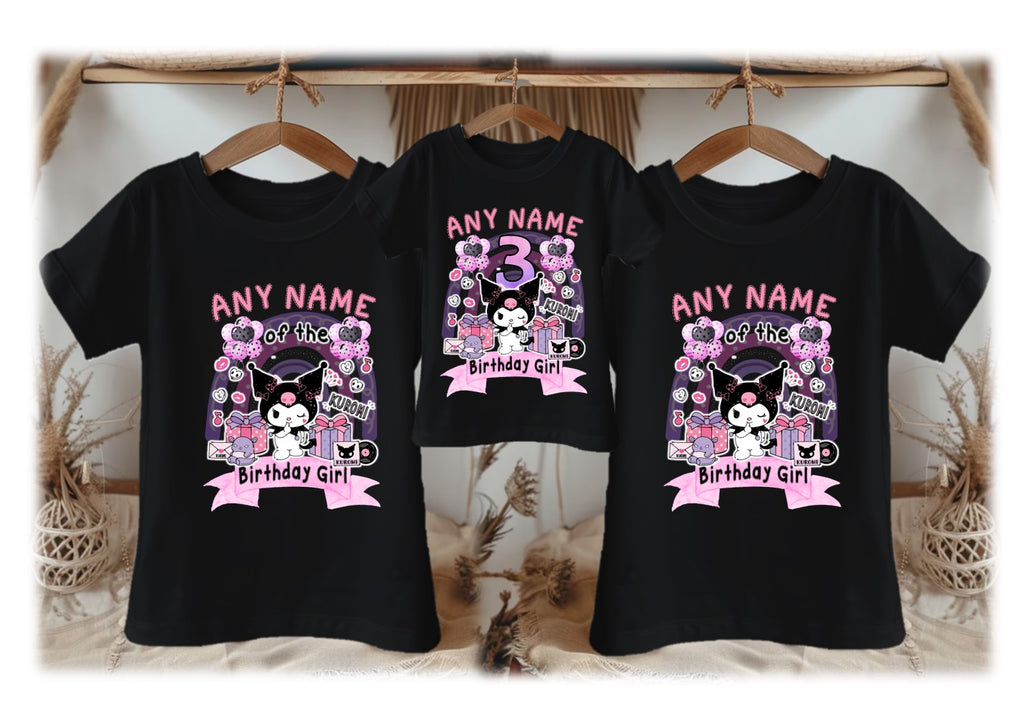 Hello Kitty Kuromi Personalized Custom Black Family T-Shirt or Onesie Pack Theme Cake Smash Birthday Party