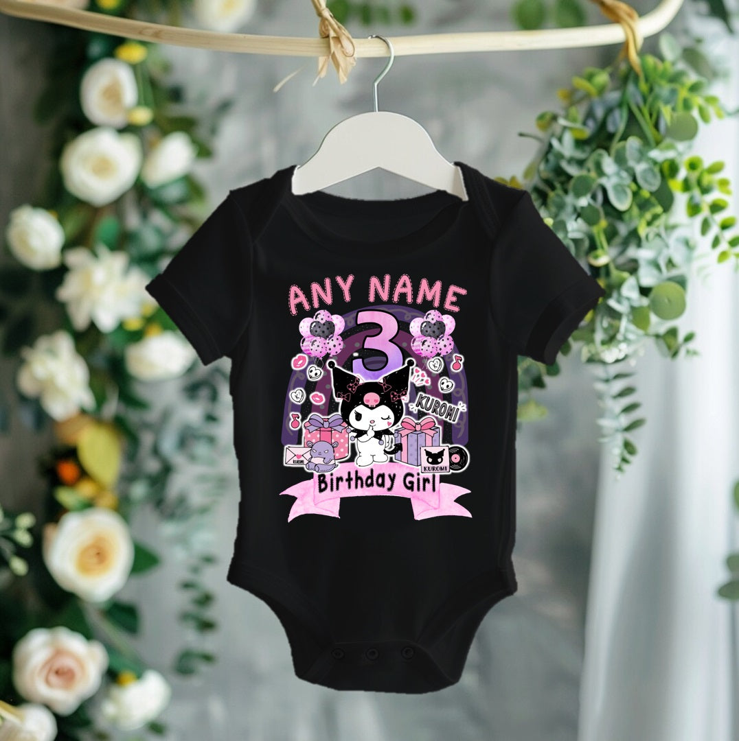 Hello Kitty Kuromi Personalized Custom Black Family T-Shirt or Onesie Pack Theme Cake Smash Birthday Party