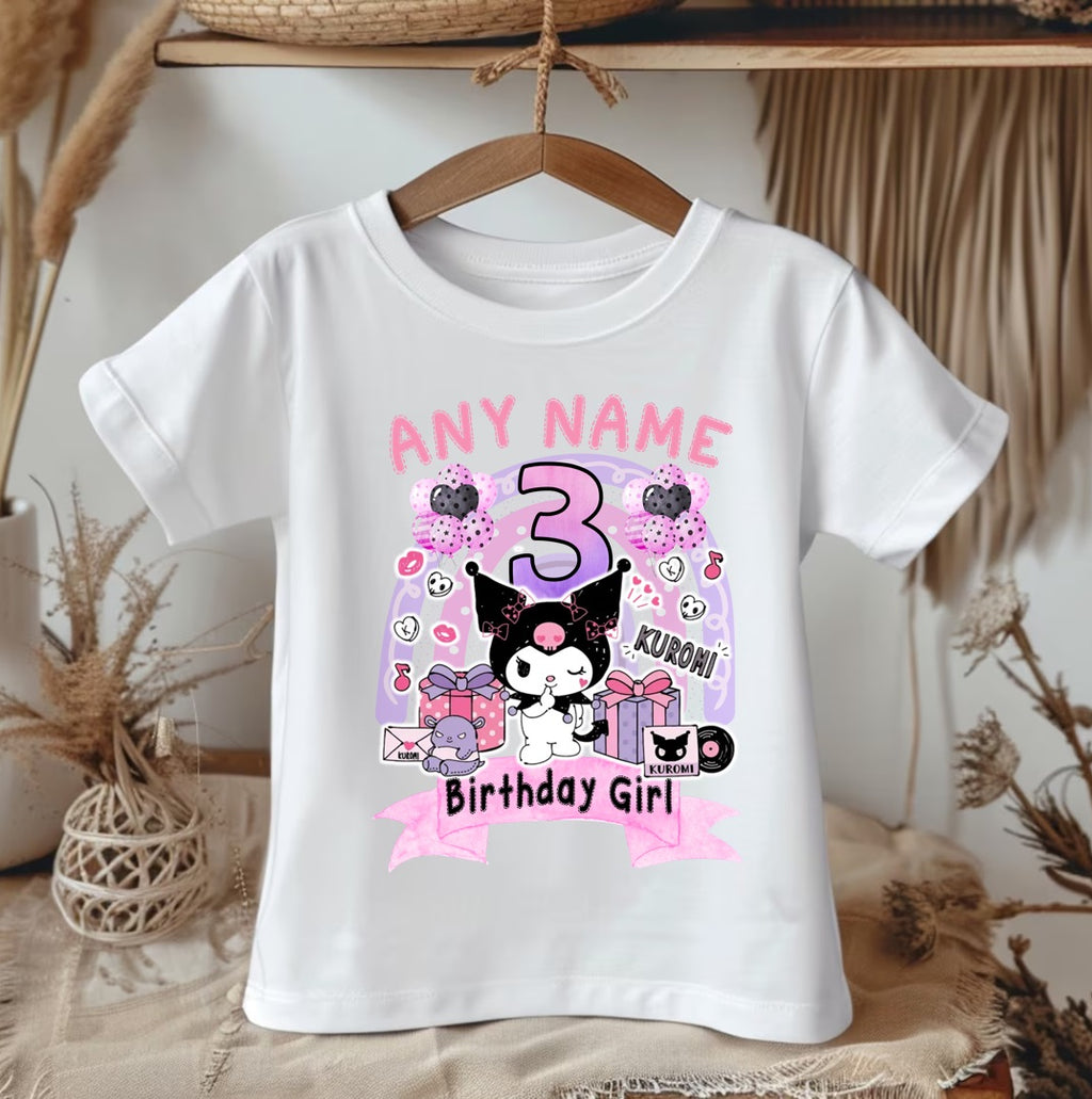 Hello Kitty Kuromi Personalized Custom White T-Shirt or Onesie Theme Cake Smash Birthday Party