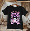 Hello Kitty Kuromi Personalized Custom Black T-Shirt or Onesie Theme Cake Smash Birthday Party
