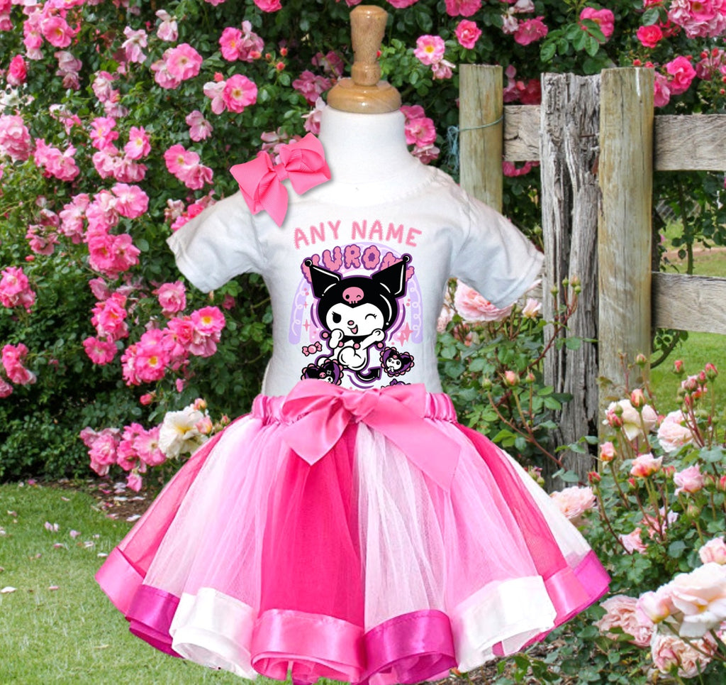 Hello Kitty Kuromi Tutu Set Girls Personalized Custom Hot Pink White Pink Ribbon Tutu Outfit Dress Theme Cake Smash Party