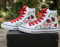 Custom Ladybug High-Top Sneakers Shoes Personalized with Name, Ribbon Laces & Rhinestones Birthday Parties Everyday Gift