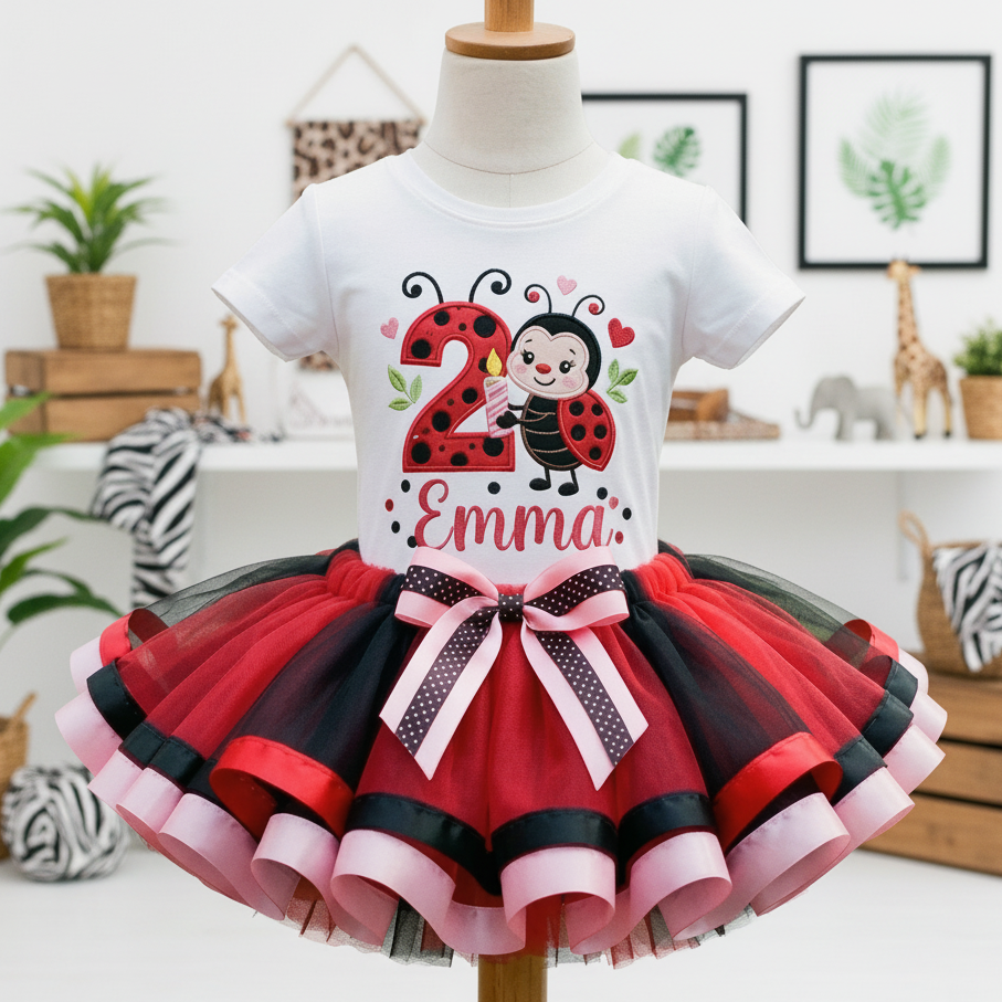 Cute Little Ladybug Tutu Set Girls Personalized Custom Tutu Outfit Dress Theme Cake Smash Birthday Party