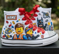 Custom Legoland Lego Movie High-Top Sneakers Shoes Personalized with Name, Ribbon Laces & Rhinestones Birthday Parties Everyday Gift