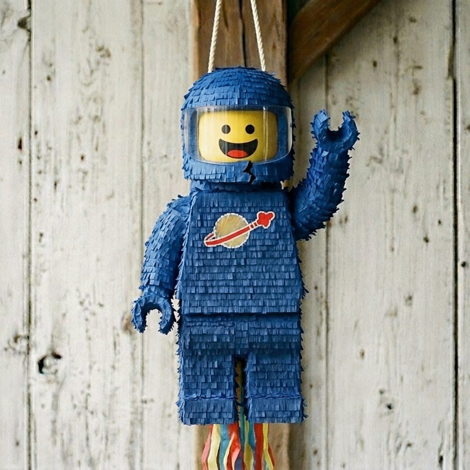 Premium Handmade 30-Inch Lego Movie Astronaut Benny Character Pull-String Piñata Table Decor Party Centerpiece