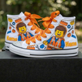 Custom Legoland Lego Movie Emmet High-Top Sneakers Shoes Personalized with Name, Ribbon Laces & Rhinestones Birthday Parties Everyday Gift