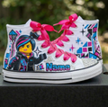 Custom Legoland Lego Movie Lucy Wyldstyle High-Top Sneakers Shoes Personalized with Name, Ribbon Laces & Rhinestones Birthday Parties Everyday Gift