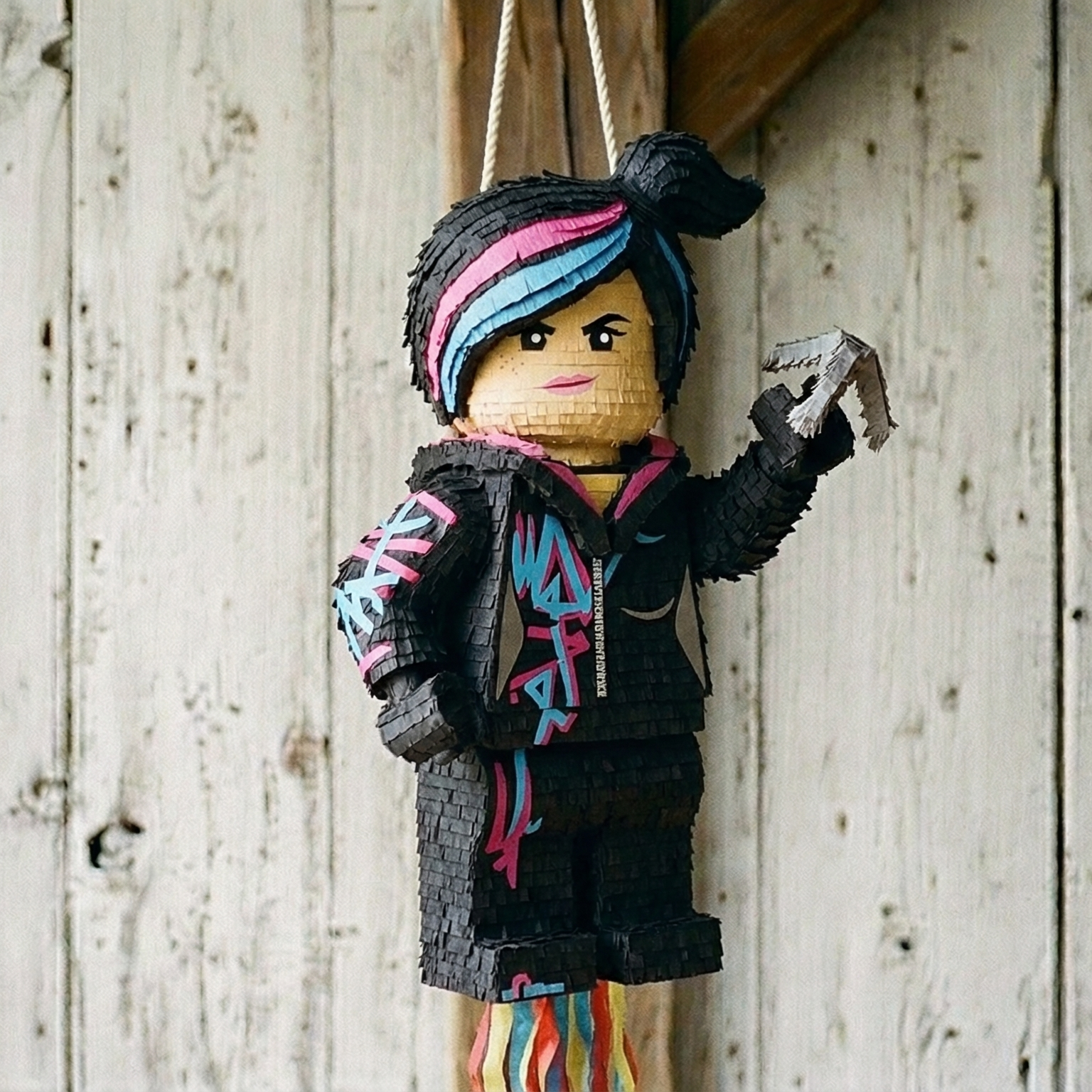 Premium Handmade 30-Inch Lego Movie Lucy Wyldstyle Character Pull-String Piñata Table Decor Party Centerpiece
