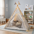 Light Grey & White Chevron Kids Teepee Play Tent with String Lights & Thick Padded Mat Tipi Playhouse Bedroom Playroom Decor