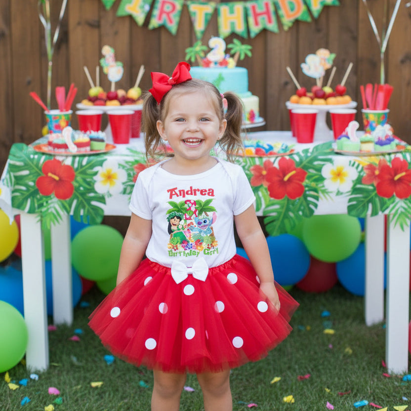 Lilo and Stitch Tutu Set Girls Personalized Custom Red White Polka Dots Tutu Outfit Dress Theme Cake Smash Birthday Party