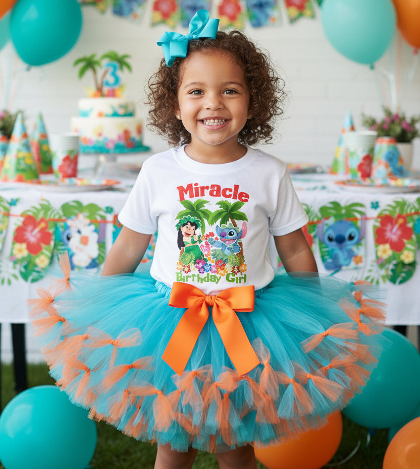 Lilo and Stitch Tutu Set Girls Personalized Custom Blue Orange Knots Tutu Outfit Dress Theme Cake Smash Birthday Party