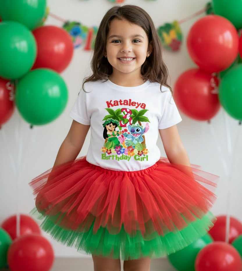 Lilo and Stitch Tutu Set Girls Personalized Custom Red Green Tutu Outfit Dress Theme Cake Smash Birthday Party