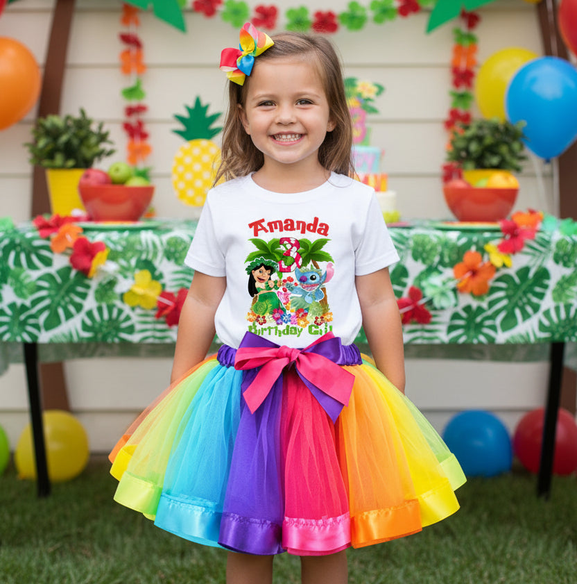 Lilo and Stitch Tutu Set Girls Personalized Custom Rainbow Ribbon Tutu Outfit Dress Theme Cake Smash Birthday Party