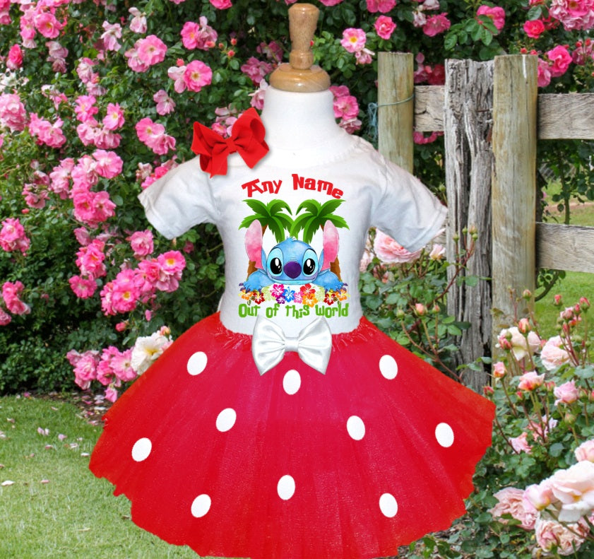 Stitch Tutu Set Girls Personalized Custom Red White Polka Dots Tutu Outfit Dress Theme Cake Smash Party