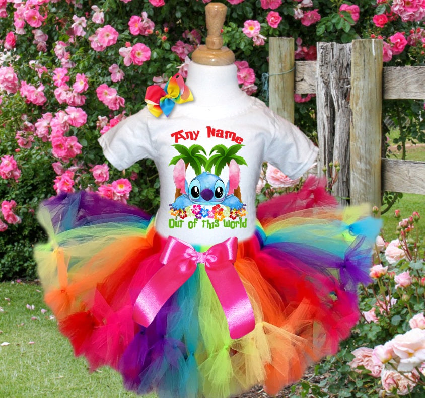 Stitch Tutu Set Girls Personalized Custom Rainbow Knots Tutu Outfit Dress Theme Cake Smash Party