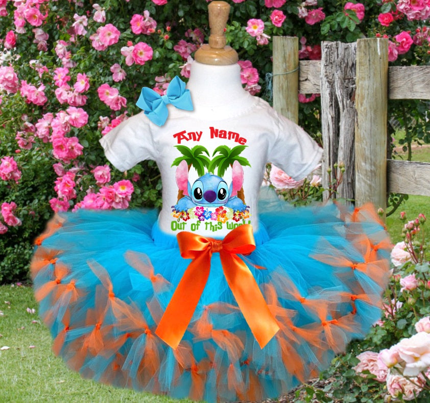 Stitch Tutu Set Girls Personalized Custom Blue Orange Knots Tutu Outfit Dress Theme Cake Smash Party