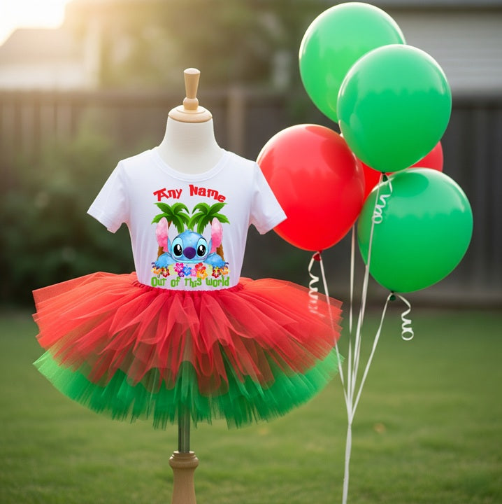 Stitch Tutu Set Girls Personalized Custom Red Green Tutu Outfit Dress Theme Cake Smash Party