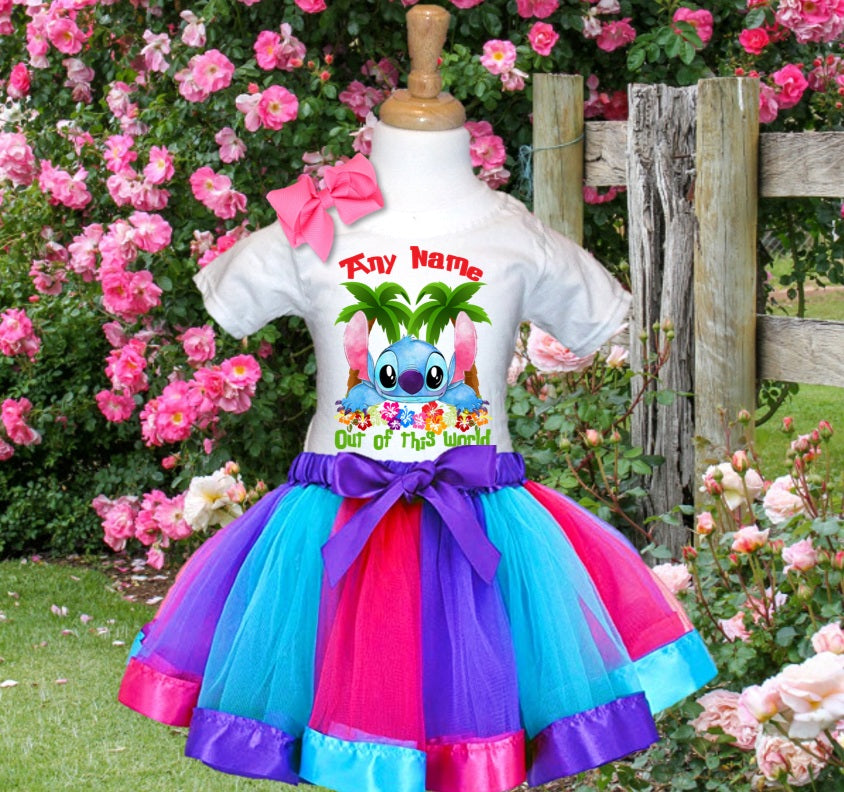 Stitch Tutu Set Girls Personalized Custom Hot Pink Blue Purple Ribbon Tutu Outfit Dress Theme Cake Smash Party