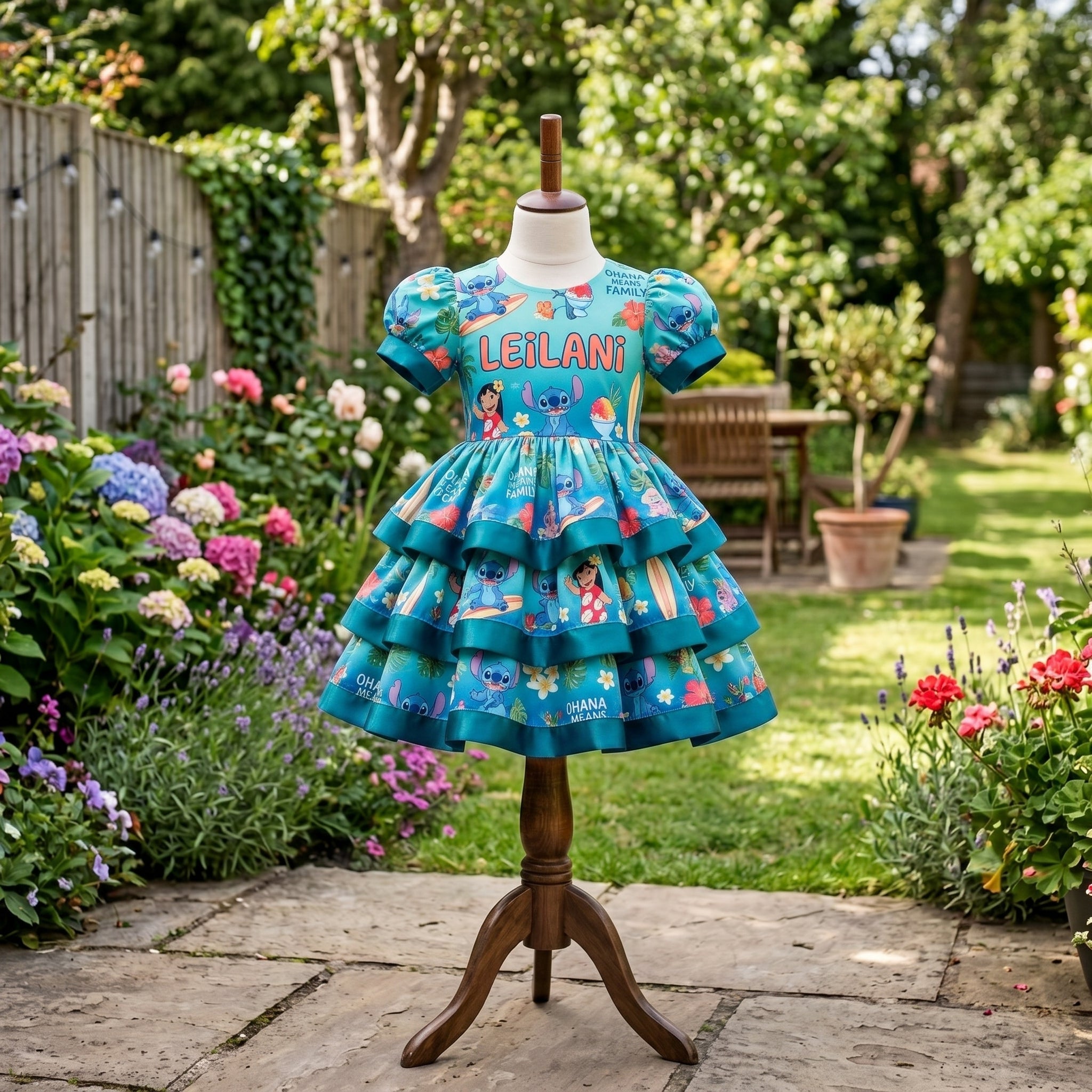 Lilo and Stitch Girls Personalized Custom Tiered Ruffle Dress Ribbon Trim Theme Cake Smash Birthday Party